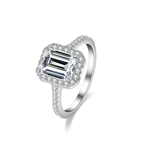 Luxury 925 Sterling Silver 3 Carat Moissanite Ring Emerald Cut Halo Inlaid Engagement Wedding Jewelry Ring For Women