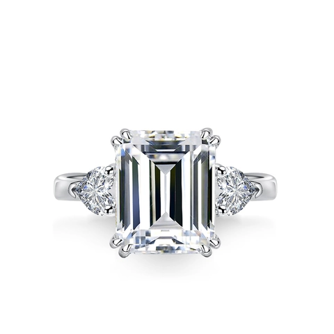 925 Sterling Silver Moissanite Ring Women Emerald Cut Geometric Three Stone Inlaid Jewelry Engagement Wedding Band