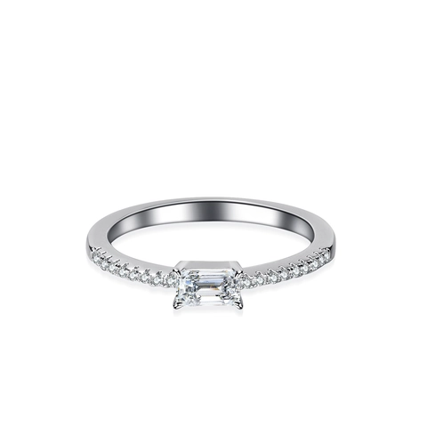 925 Sterling Silver Emerald Cut Moissanite Ring For Women Half Eternity Pave Band Elegant Engagement Wedding Jewelry Gift