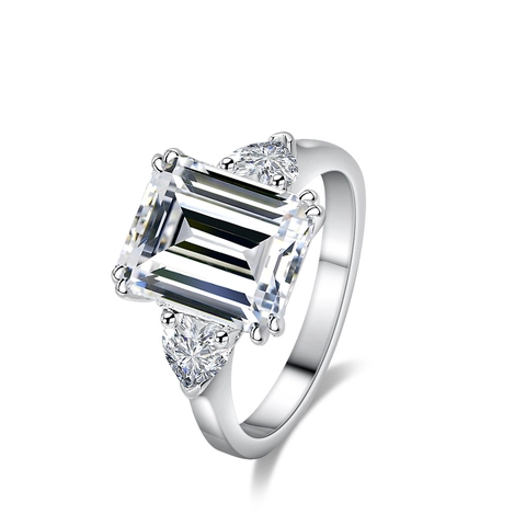 925 Sterling Silver Moissanite Ring Women Emerald Cut Geometric Three Stone Inlaid Jewelry Engagement Wedding Band