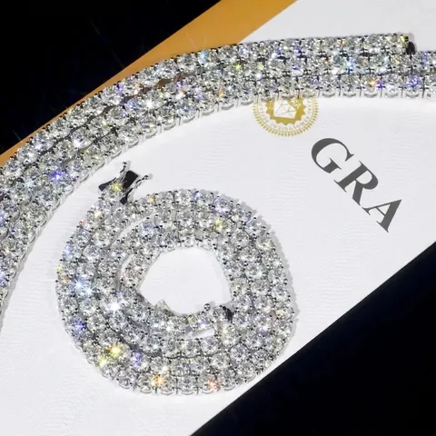 Collana a Catena Tennis in Argento Sterling 925 con Moissanite per Uomo Donna Hip Hop Tonda con Intarsio Moissanite Bracciale Tennis Gioielli con Certificato GRA