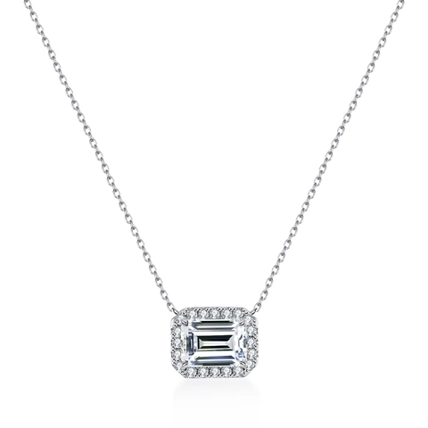 Collana con Ciondolo Moissanite Taglio Smeraldo in Argento Sterling 925 per Donna 3 Carati Halo Catena di Gioielli Regalo