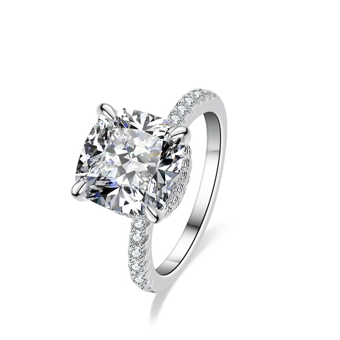 Luxury 4 Carat Moissanite Ring 925 Sterling Silver Radiant Cut Square Engagement Ring For Women High Jewelry Wedding Band