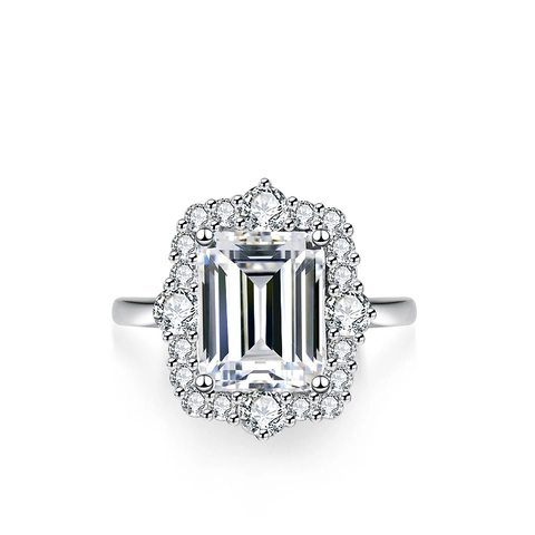 Anillo de Plata de Ley 925 Moissanita de Corte Esmeralda para Mujer Halo Color D Rectangular Boda Fiesta Joyería de Moda