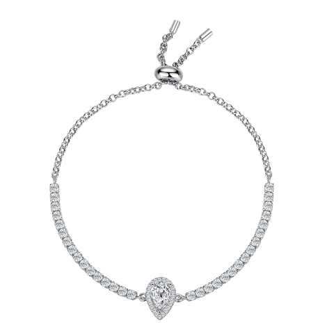 Pulsera de Lujo en Plata de Ley 925 Moissanita Circonia Forma de Pera Gota de Agua Ajustable Halo Cadena de Tenis Joyería Fina para Mujer Regalo