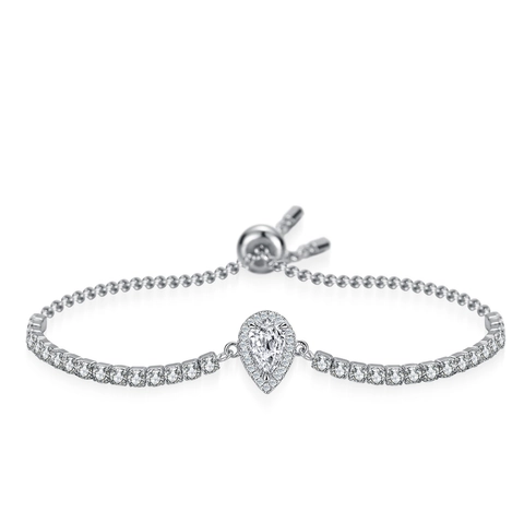 Pulsera de Lujo en Plata de Ley 925 Moissanita Circonia Forma de Pera Gota de Agua Ajustable Halo Cadena de Tenis Joyería Fina para Mujer Regalo