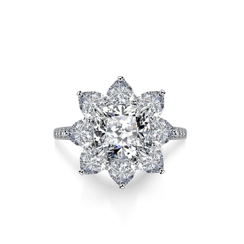 925 Sterling Silver Moissanite Ring For Women Luxurious Cushion Cut Floral Sunflower Shape Cluster Engagement Ring Jewelry