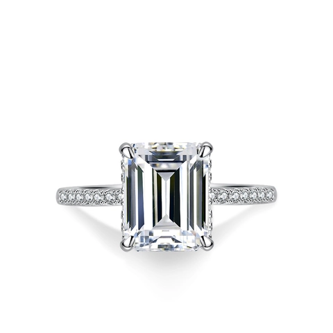 Luxury 925 Sterling Silver Emerald Cut Moissanite Ring For Women Emerald Green Rectangular Inlaid Pavé Band Engagement Jewelry Gift