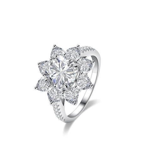 925 Sterling Silver Moissanite Ring For Women Luxurious Cushion Cut Floral Sunflower Shape Cluster Engagement Ring Jewelry