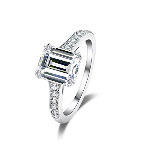 Anillo de Moissanita de Corte Esmeralda de Lujo Plata de Ley 925 Alianza de Boda para Mujer Elegante Anillo de Piedra de Moissanita Color D Joyería Regalo