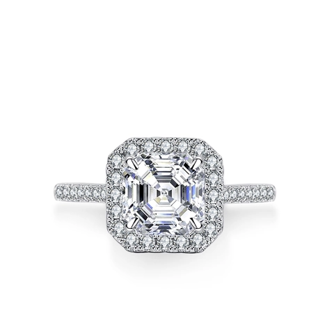 Luxury 925 Sterling Silver Asscher Cut Moissanite Ring For Women Vintage Halo Pave Finger Ring Jewelry With GRA Certificate