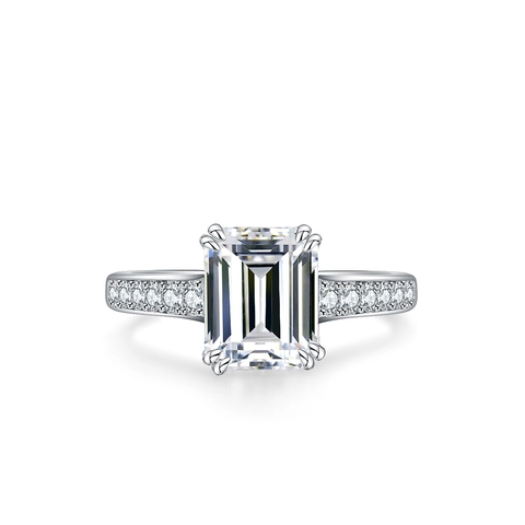 Anillo de Moissanita de Corte Esmeralda de Lujo Plata de Ley 925 Alianza de Boda para Mujer Elegante Anillo de Piedra de Moissanita Color D Joyería Regalo