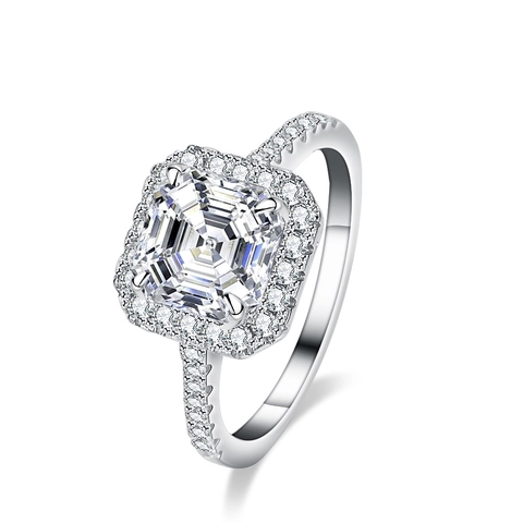 Luxury 925 Sterling Silver Asscher Cut Moissanite Ring For Women Vintage Halo Pave Finger Ring Jewelry With GRA Certificate