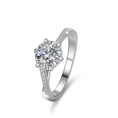 S925 Sterling Silver Moissanite Ring For Women Twisted Arm Snowflake Engagement Ring Round Cut Zirconia Halo Wedding Jewelry Finger Ring