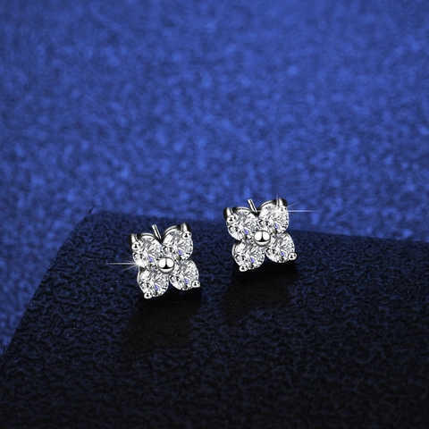 925 Argento Sterling Quadrifoglio Moissanite Orecchini a Bottone per Donna Elegante Matrimonio Gioielli Regalo Con Certificato GRA