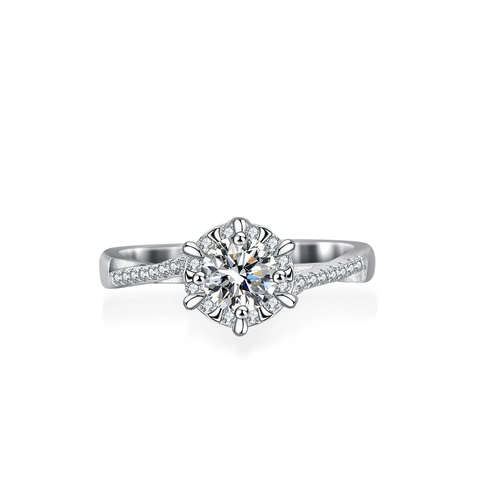 S925 Sterling Silver Moissanite Ring For Women Twisted Arm Snowflake Engagement Ring Round Cut Zirconia Halo Wedding Jewelry Finger Ring