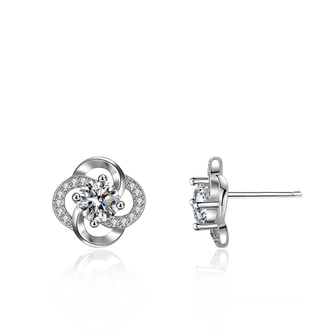 925 Sterling Zilver Klavertje Vier Oorknopjes Moissaniet Zirconia Ingelegd Minimalistisch Elegant Sieraden Cadeau Vrouwen