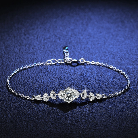 925 Sterling Silver Moissanite Zirconia Bracelet For Women Geometric Leaf Design Simple Sparkling Jewelry Adjustable Bracelet Gift
