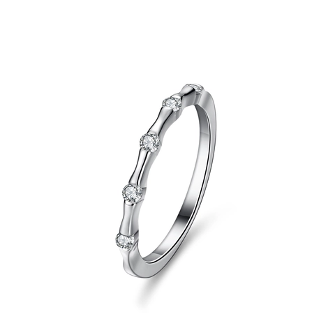 925 Sterling Silver Moissanite Ring For Women Minimalist Bamboo Joint Wave Design Inlaid Fine Jewelry Wedding Gift
