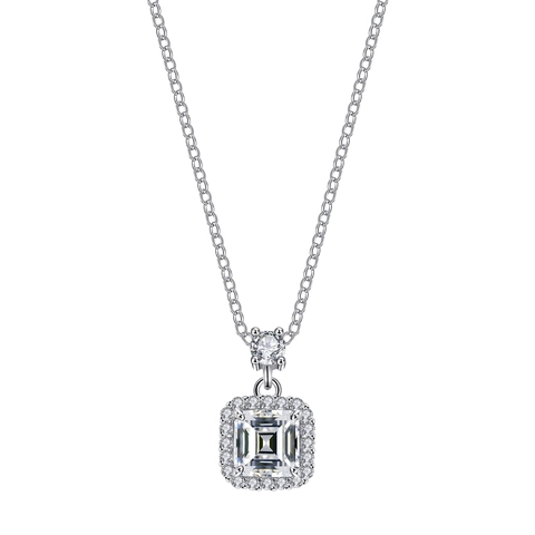 Collana con Pendente in Moissanite in Argento Sterling 925 Per Donna Lussuosa Collana Quadrata Halo Taglio Smeraldo Con Certificato GRA Gioielli
