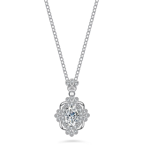 Collana Con Pendente Moissanite in Argento Sterling S925 per Donna Taglio Ovale Corona Vintage Fiore Cavo Gioielli di Moda Regalo