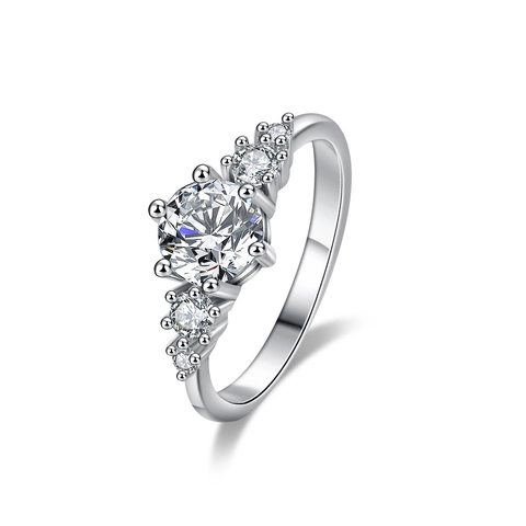 S925 Sterling Silver Moissanite Ring For Women Classic Six Prong 1ct Zirconia Engagement Wedding Ring GRA Certificate Inlaid Jewelry Gift