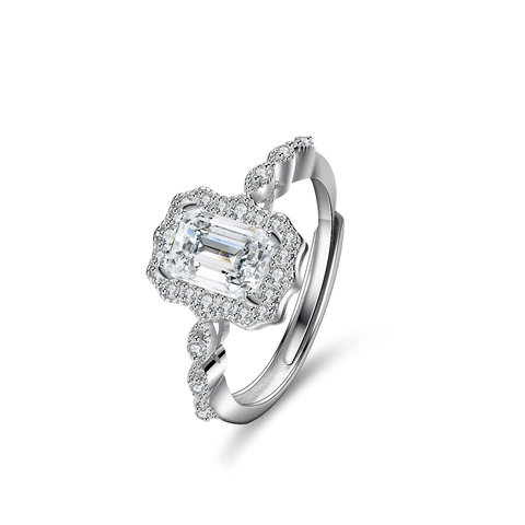 925 Sterling Zilveren Moissaniet Ring 1 Karaat Smaragdslijpsel Halo Verstelbare Open Band Bruiloft Verloving Sieraden Voor Vrouwen