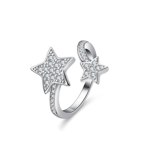 925 Sterling Zilver Moissaniet Ster Ring Verstelbare Open Dubbele Ster Ring Voor Dames Strass Mode Sieraden Cadeau