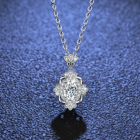 Collana Con Pendente Moissanite in Argento Sterling S925 per Donna Taglio Ovale Corona Vintage Fiore Cavo Gioielli di Moda Regalo