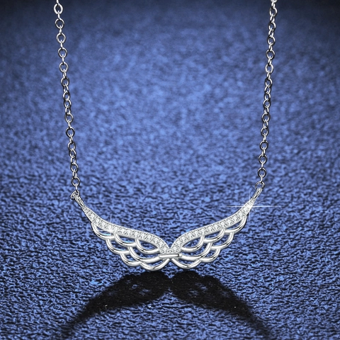 925 Sterling Silver Moissanite Angel Wings Pendant Necklace For Women Elegant Moissanite Jewelry With GRA Certificate