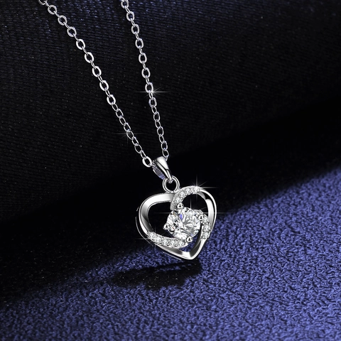 925 Sterling Silver Moissanite Heart Pendant Necklace Heart Shaped Zirconia Necklace Fine Jewelry Gift For Women