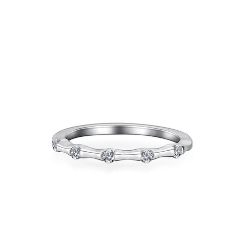 925 Sterling Silver Moissanite Ring For Women Minimalist Bamboo Joint Wave Design Inlaid Fine Jewelry Wedding Gift