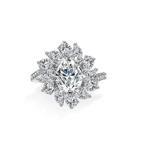 S925 Sterling Silver Oval Cut Moissanite Sunflower Ring For Women Luxurious D Color Moissanite Engagement Ring Jewelry