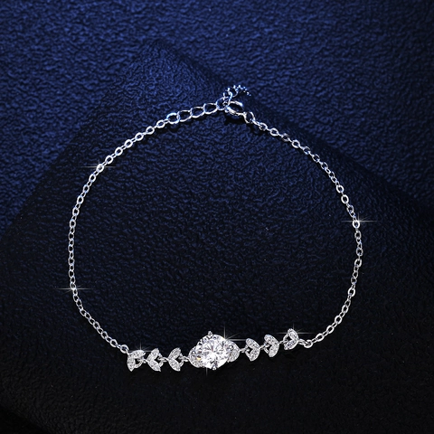 925 Sterling Silver Moissanite Zirconia Bracelet For Women Geometric Leaf Design Simple Sparkling Jewelry Adjustable Bracelet Gift