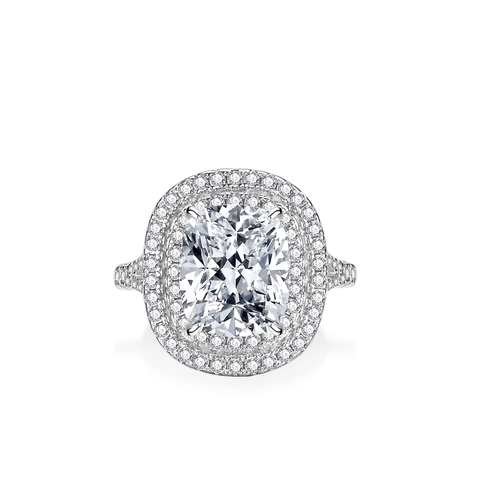 Luxury 925 Sterling Silver Moissanite Ring For Women Radiant Cut Double Halo Engagement Wedding Jewelry Gift With GRA Certificate
