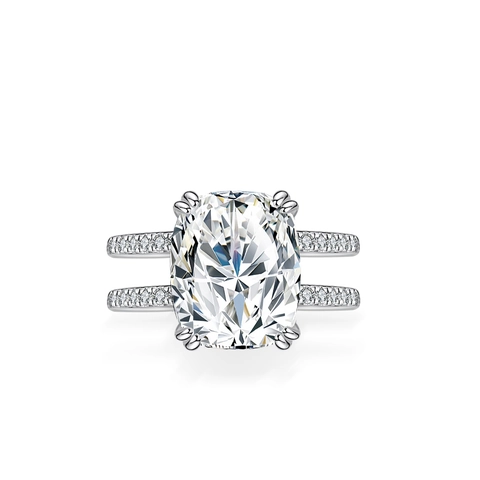 Luxury 925 Sterling Silver Oval Moissanite Engagement Ring Double Row Pave Inlaid Elegant Wedding Party Finger Jewelry