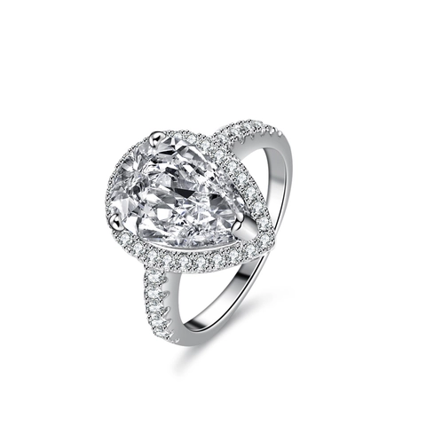 Luxurious 4 Carat D Color Pear Cut Moissanite Ring 925 Sterling Silver Halo Engagement Wedding Waterdrop Ring For Women Jewelry