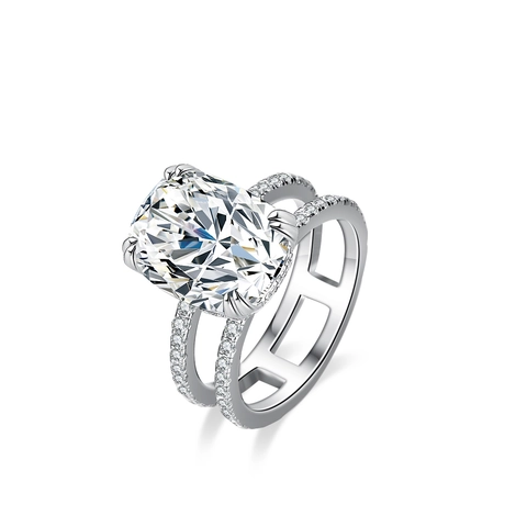 Luxury 925 Sterling Silver Oval Moissanite Engagement Ring Double Row Pave Inlaid Elegant Wedding Party Finger Jewelry