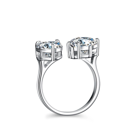 Luxurious 925 Sterling Silver Moissanite Heart Pear Shape Toi Et Moi Adjustable Open Ring For Women Wedding Jewelry Gift