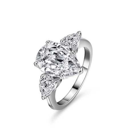 925 Sterling Silver Pear Cut Moissanite Ring For Women Luxurious Four Carat Waterdrop Engagement Ring With GRA Certificate