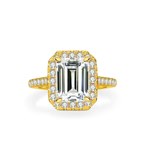 Luxury 925 Sterling Silver 3 Carat D Color Moissanite Ring Emerald Cut Halo Engagement Wedding Finger Ring Jewelry Gift