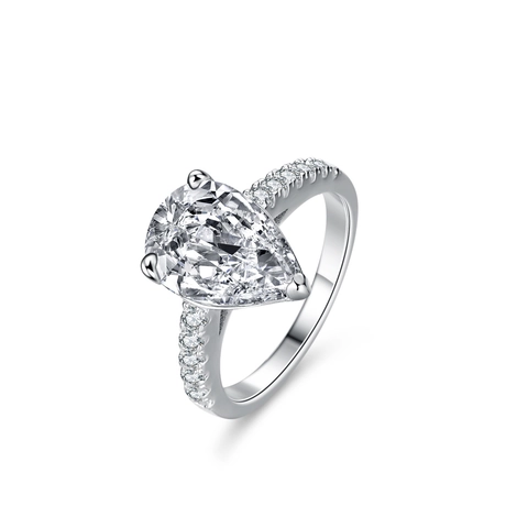 Lujoso Anillo de Plata de Ley 925 con Moissanita Corte Pera Para Mujer 4 Quilates Color D Gota de Agua Banda Incrustada Joyería de Moda para Boda Compromiso
