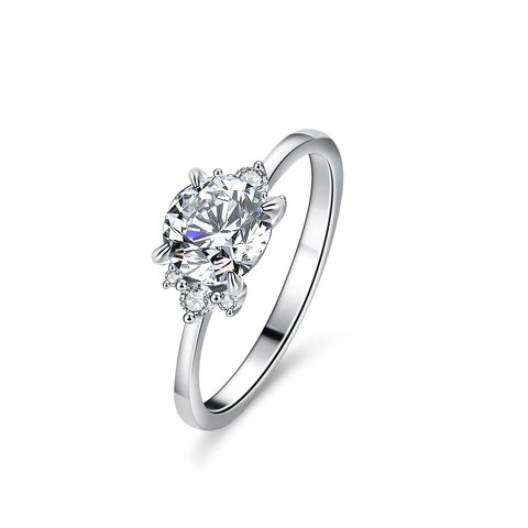 925 Sterling Silver Moissanite Zirconia Ring For Women Four Prong Classic Engagement Wedding Jewelry Band Flower Style Ring