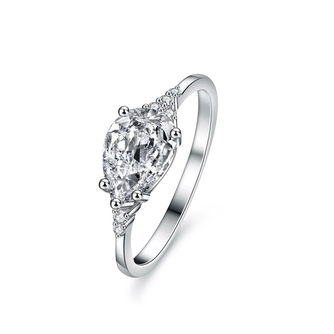 S925 Sterling Silver Pear Shape Moissanite Ring For Women Marquise Cut Water Drop Gemstone Inlaid Adjustable Finger Ring Jewelry