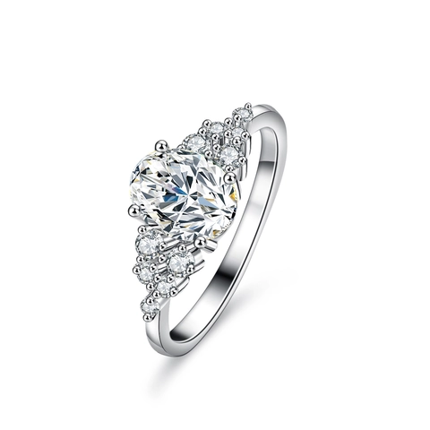 Luxus S925 Sterlingsilber Oval Moissanit Ring Für Damen Eleganter Taubenei Cluster Verlobung Hochzeit Ring Schmuck Mit GRA Zertifikat