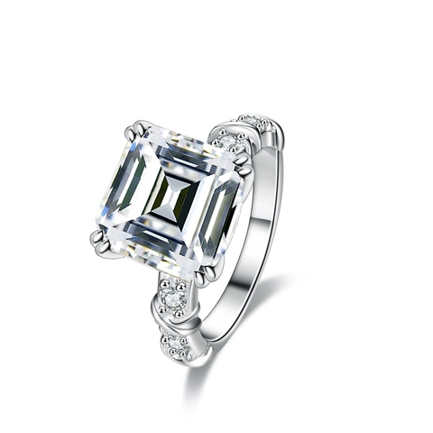 Luxury 925 Sterling Silver Moissanite Ring For Women 5 Carat Emerald Cut Square Twisted Band Engagement Wedding Jewelry