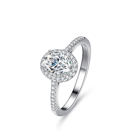 Anello in Argento Sterling S925 Con Moissanite Taglio Ovale 1 Carato Halo Engagement Wedding Band Con Certificato GRA Gioielli Donna