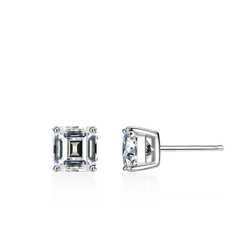 925 Sterling Silver Stud Earrings Square Emerald Cut Moissanite Classic Four Prong Setting For Women Elegant Jewelry Wedding Gift