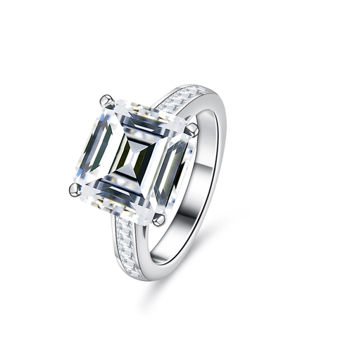 Luxurious 925 Sterling Silver 5 Carat Emerald Cut Moissanite Ring For Women Geometric Square Inlaid Engagement Wedding Jewelry With GRA Certificate