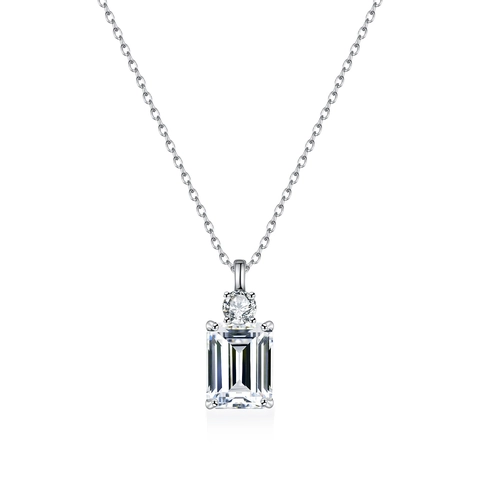 Collana con Ciondolo in Argento Sterling 925 e Moissanite Taglio Smeraldo per Donna Elegante Catena a Clavicoola con Gemma Quadrata